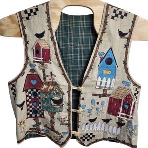 Handmade Vest Cottage core Birdhouse Women's Sleeveless Top Primative Grannycore
